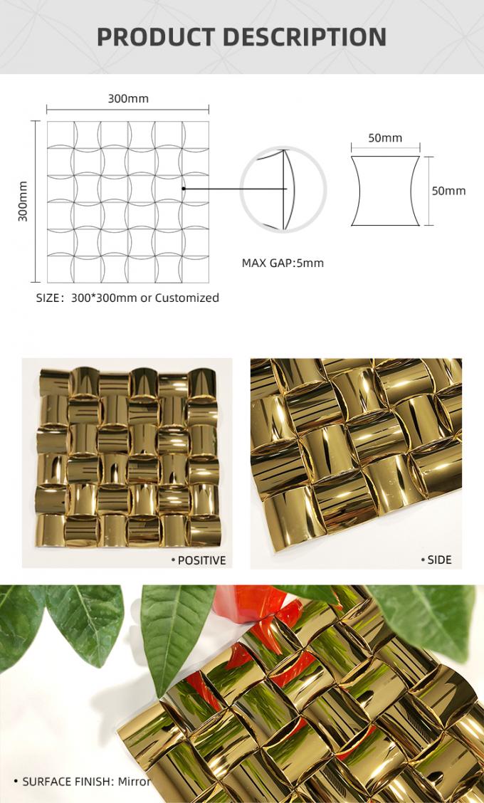 3D van het het roestvrije staalmetaal van Mirrro van de Boogvorm gouden het mozaïektegel