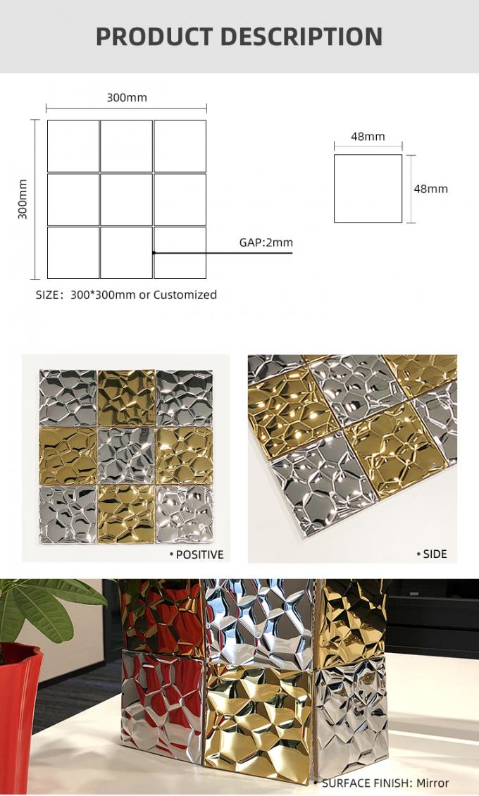 Goede kwaliteit 304 0.8mm tegel van het het mozaïekpatroon van het dikte 3D roestvrije staal voor verkoop per vierkante meter voor de decoratie van de keukenmuur