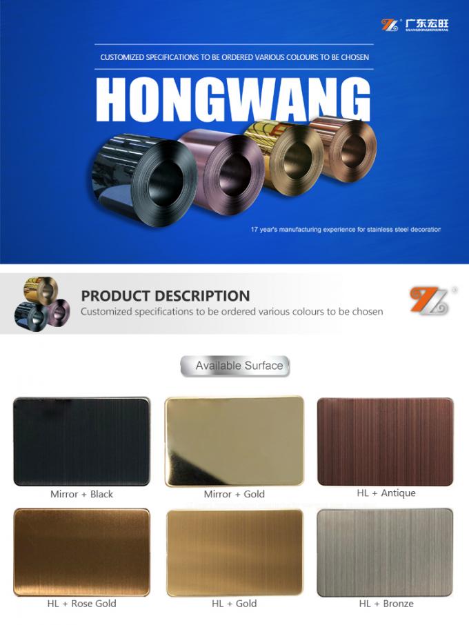  Groot product 201 van de Metaal nieuw stijl 304 hairline oppervlakte gebeëindigde Ti-Gouden PVD rol van het kleurenroestvrije staal voor verkoop